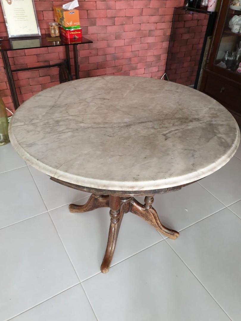 Antique Kopitiam Marble Table, Furniture & Home Living, Furniture