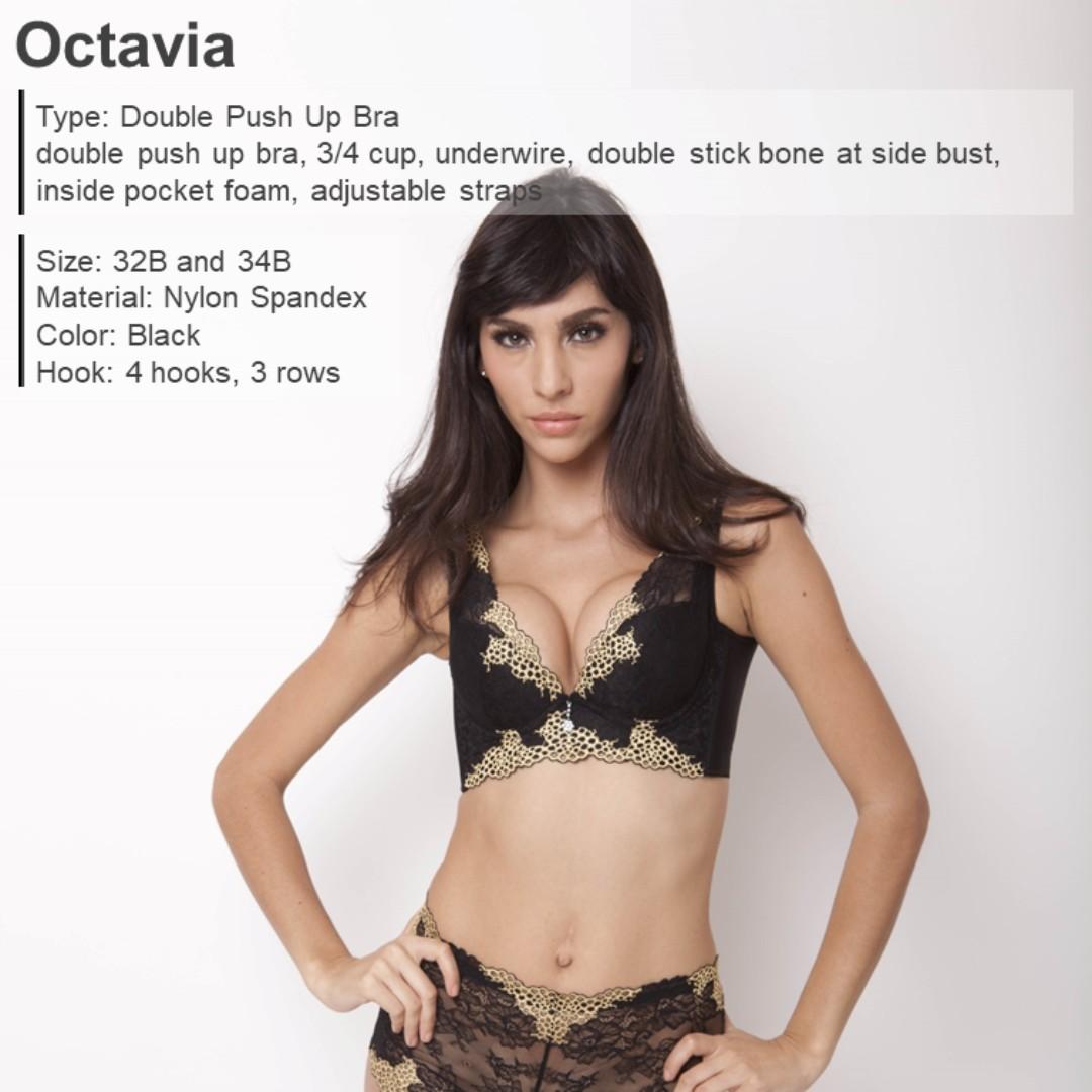 Fiori Octavia Black Double Push Up Bra (32B, 34B), Women's Fashion