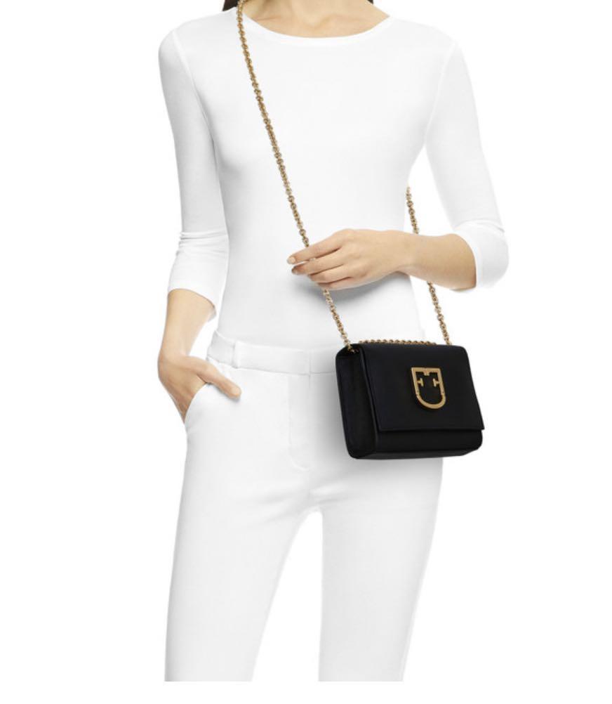 Furla Viva Mini Pochette Black w Crocodile Prints
