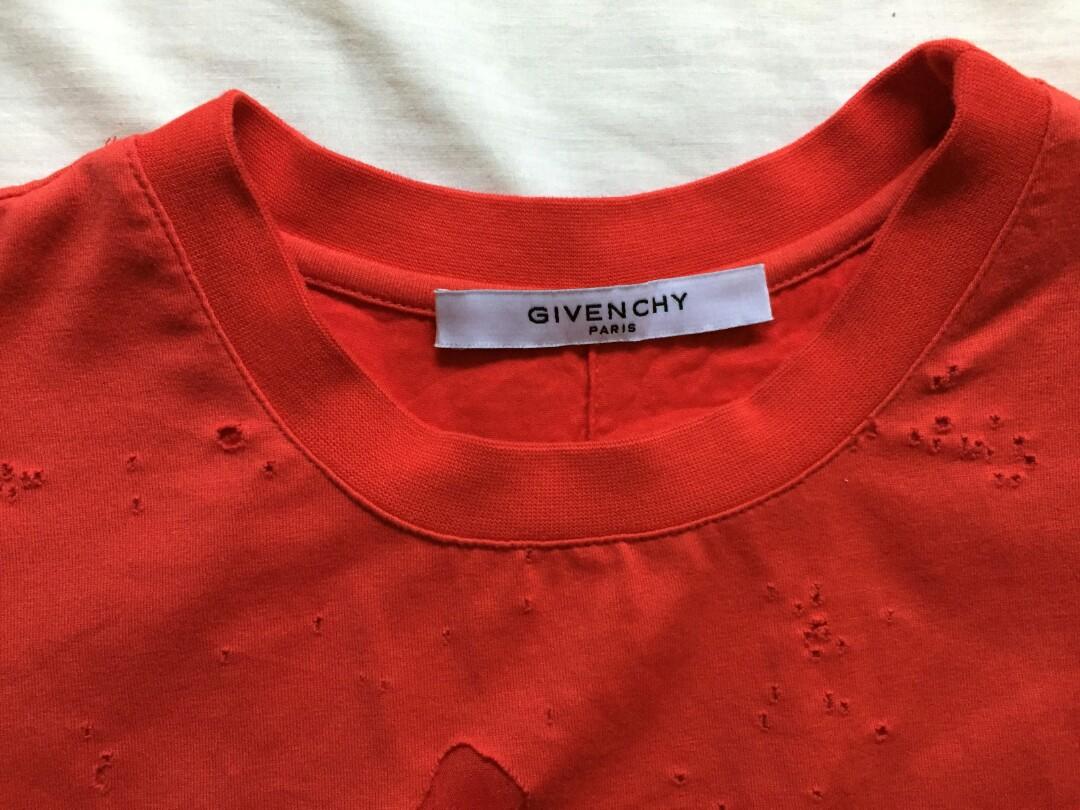 GIVENCHY Destroyed red logo shirt Men s Fashion Tops Sets