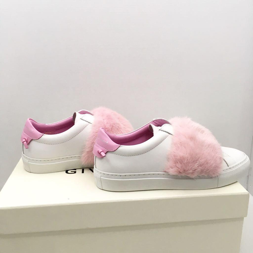 Givenchy Urban Street Sneakers White Pink Mink Fur 197011183