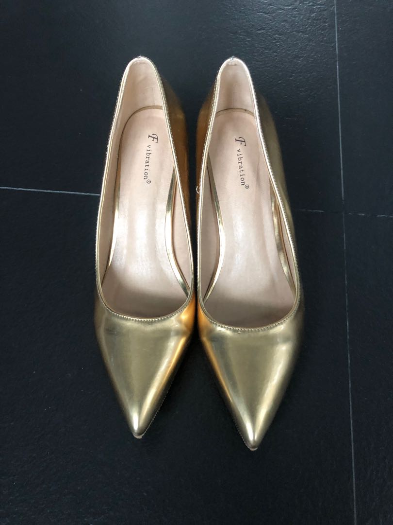 Gold pointed hotsell high heels
