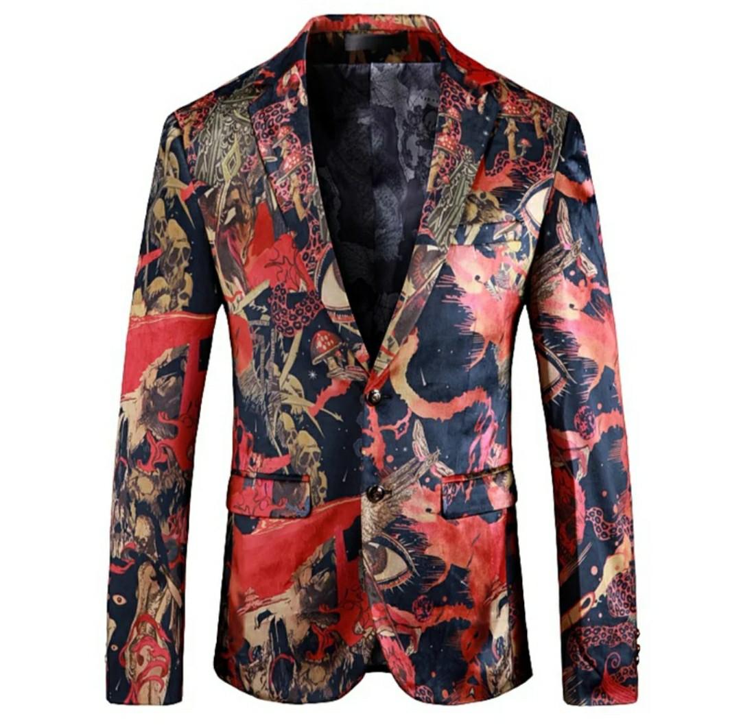 Men red bright floral blazer jacket Men s Fashion Coats Jackets
