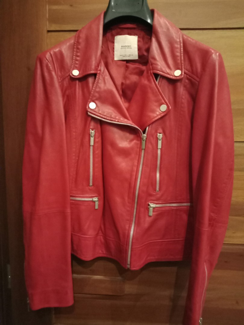 Mango red biker jacket outlet