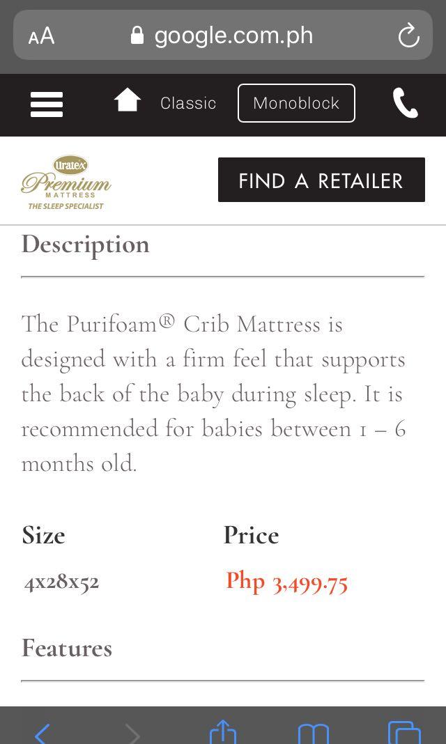 Uratex Crib Mattress Premium Foam (Standard), Home ...