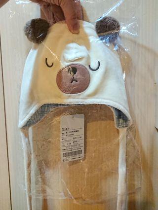 #換物 麗嬰房小熊保暖帽 毛球絨布刺繡 香草色 全新現貨