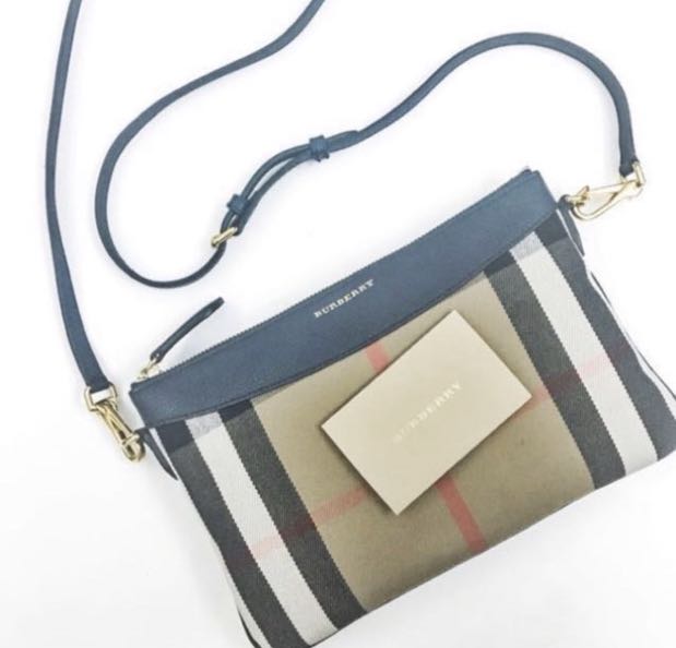 Burberry house check and leather clutch bag online