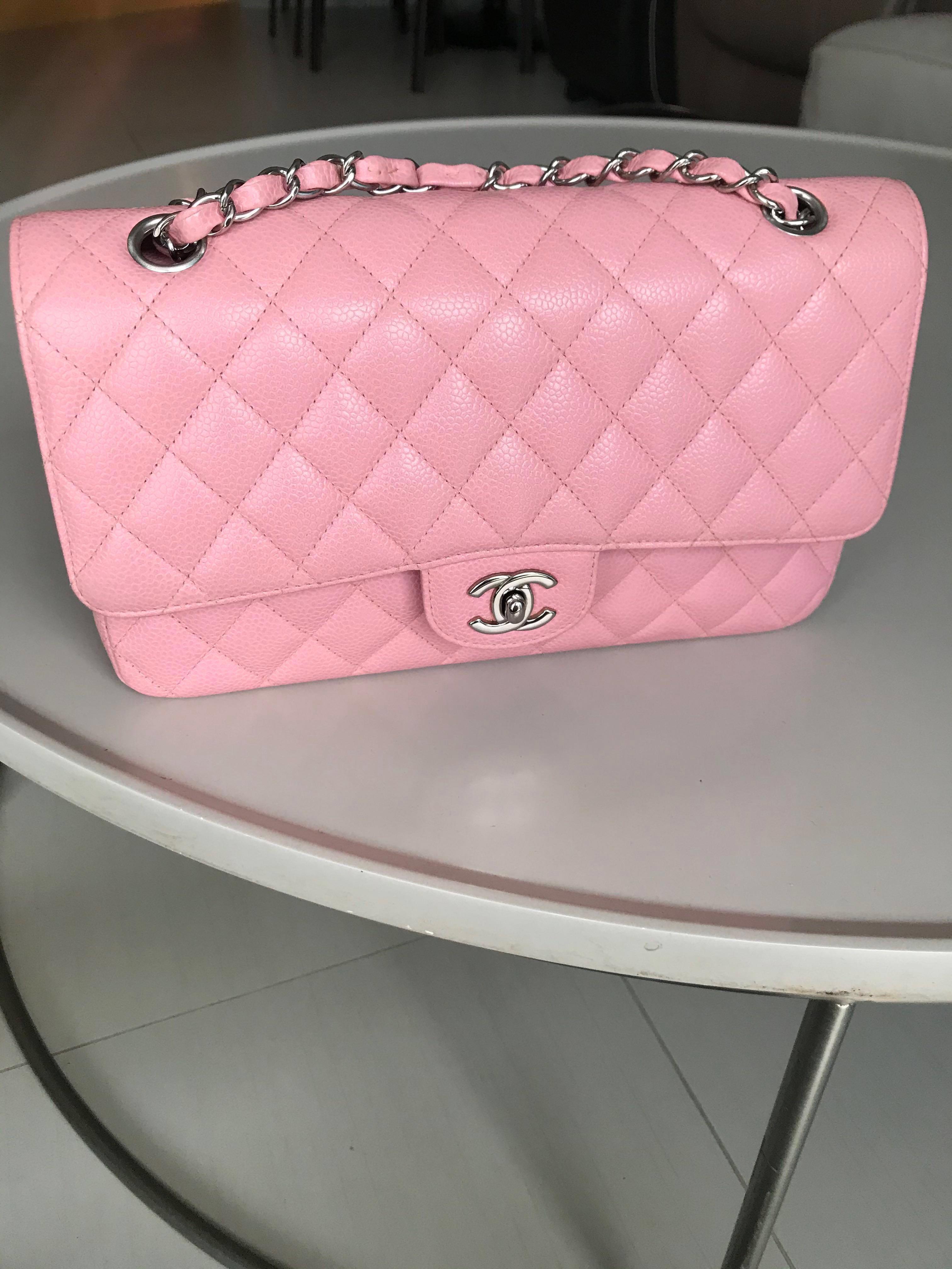 Chanel vintage classic flap medium pink caviar with silver hardware /  iridescent pink , Women's Fashion, Bags & Wallets, Purses & Pouches on  Carousell