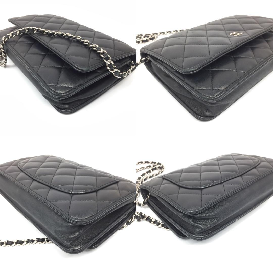 Classic wallet on chain - Lambskin & silver-tone metal, black — Fashion