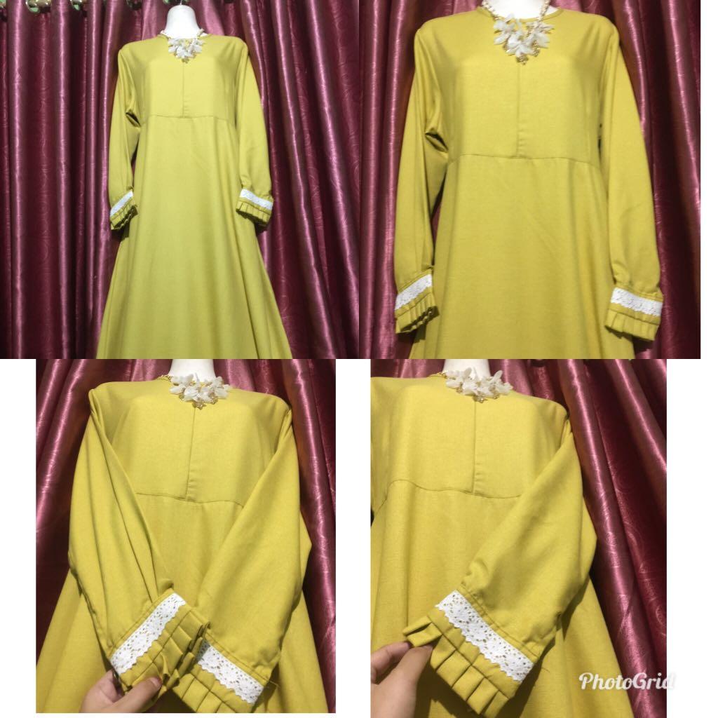 Gamis Katun Madinah Kuning Lemon Fesyen Wanita Muslim Fashion Lainnya Di Carousell