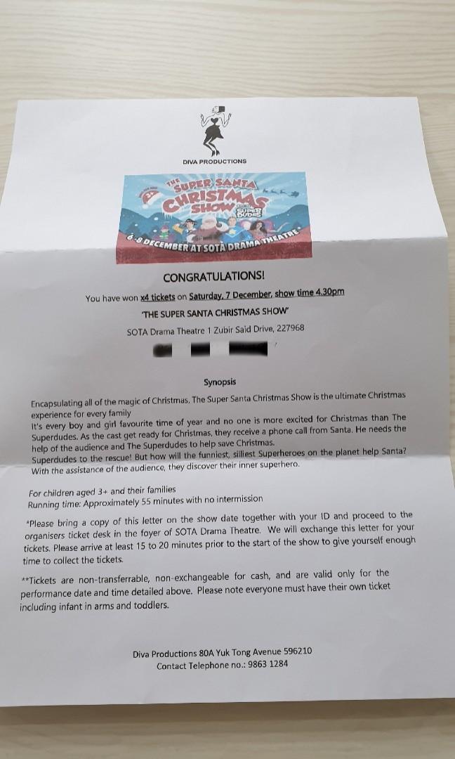 The Super Santa Christmas Show 4x Tickets 7 Dec 430pm Show Entertainment Events Concerts On Carousell