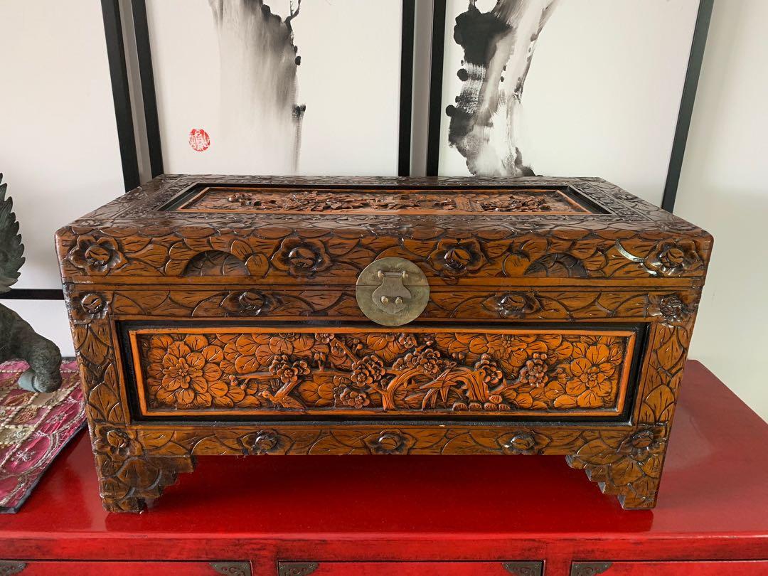Antique Hand Carved Wooden Chest Furniture Home Decor Antiques On Carousell