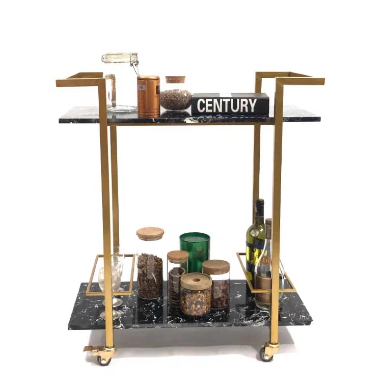 Scandinavian Black Marble Bar Whisky Trolley, Furniture & Home Living