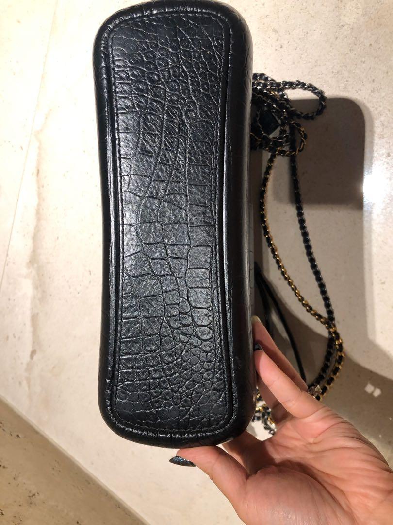 New-Chanel Mini Gabrielle shoulder bag in black calf embossed in crocodile  style at 1stDibs