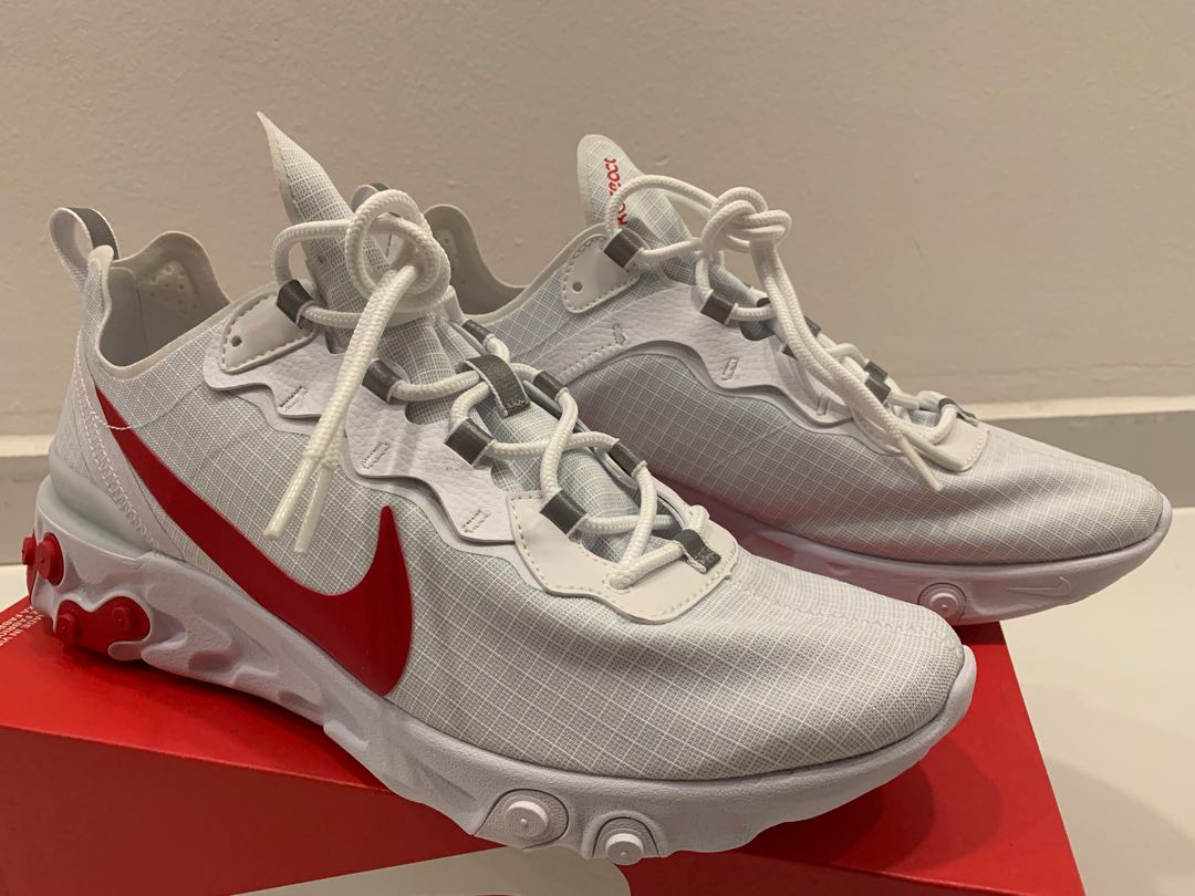 Nike React Element 55 White Red Shoes 