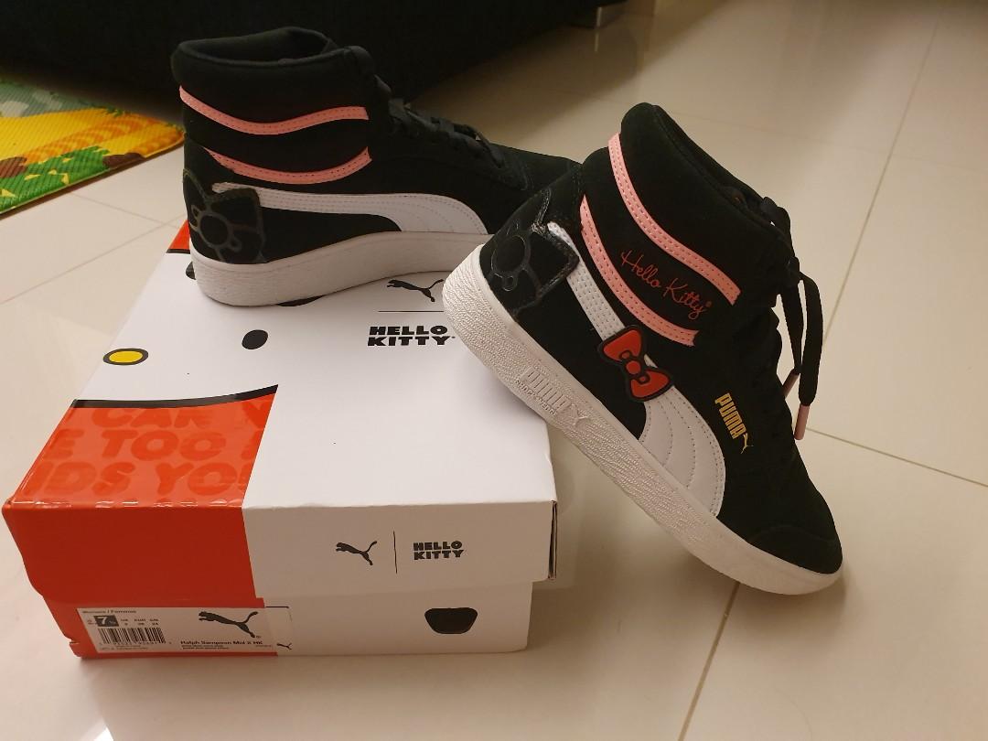 BELOW RETAIL Puma x Hello Kitty 45th Anniversary black suede high cut sneakers US7
