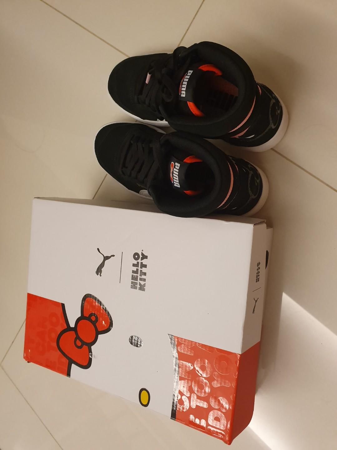 BELOW RETAIL Puma x Hello Kitty 45th Anniversary black suede high cut sneakers US7