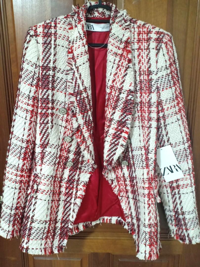 Zara red tweed coat hot sale
