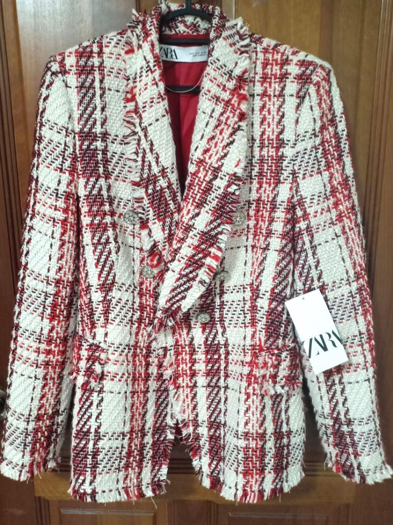 Checked tweed outlet blazer zara