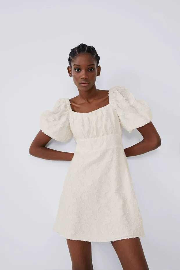 zara puff sleeve dress white