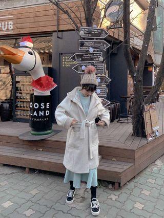 原價2280 正韓 連帽拉鍊羊毛大衣(杏色)(大地色)