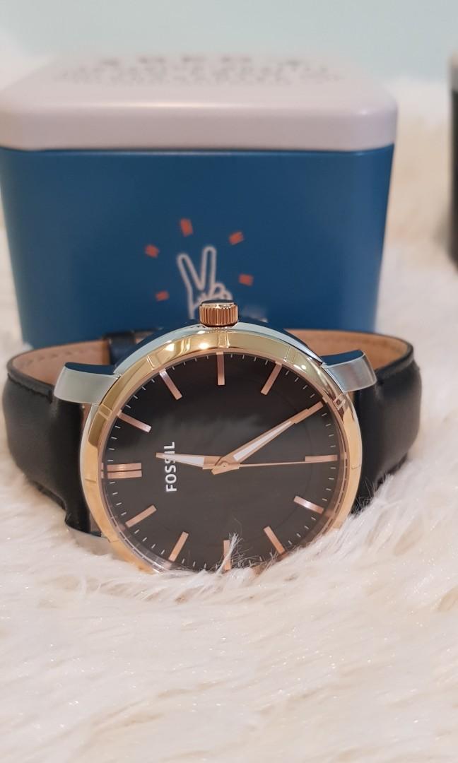 Authentic Fossil BQ1286 Men s Black Rose Gold Dial Black Leather