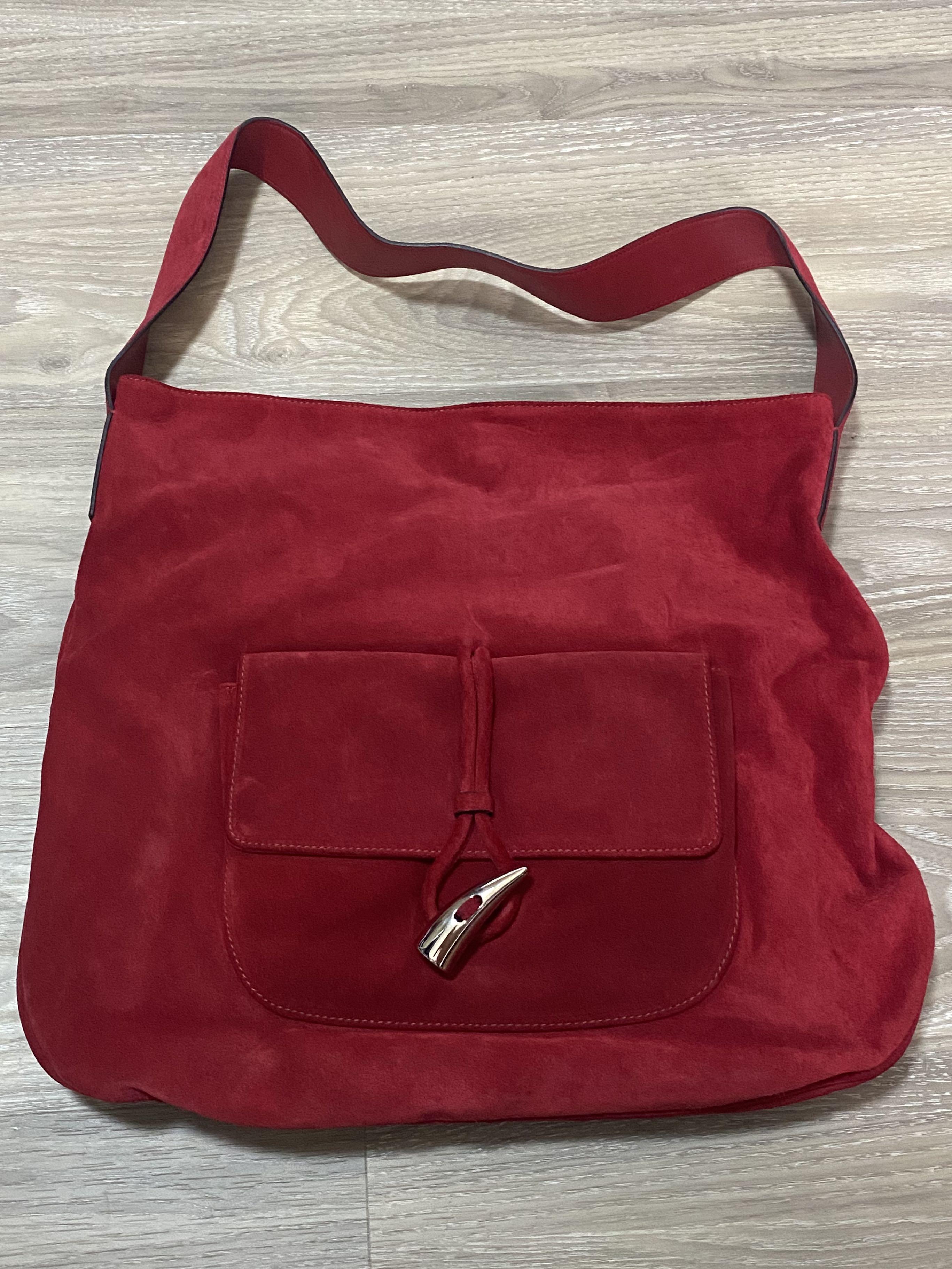 BURBERRY Suede Red Hobo Bag