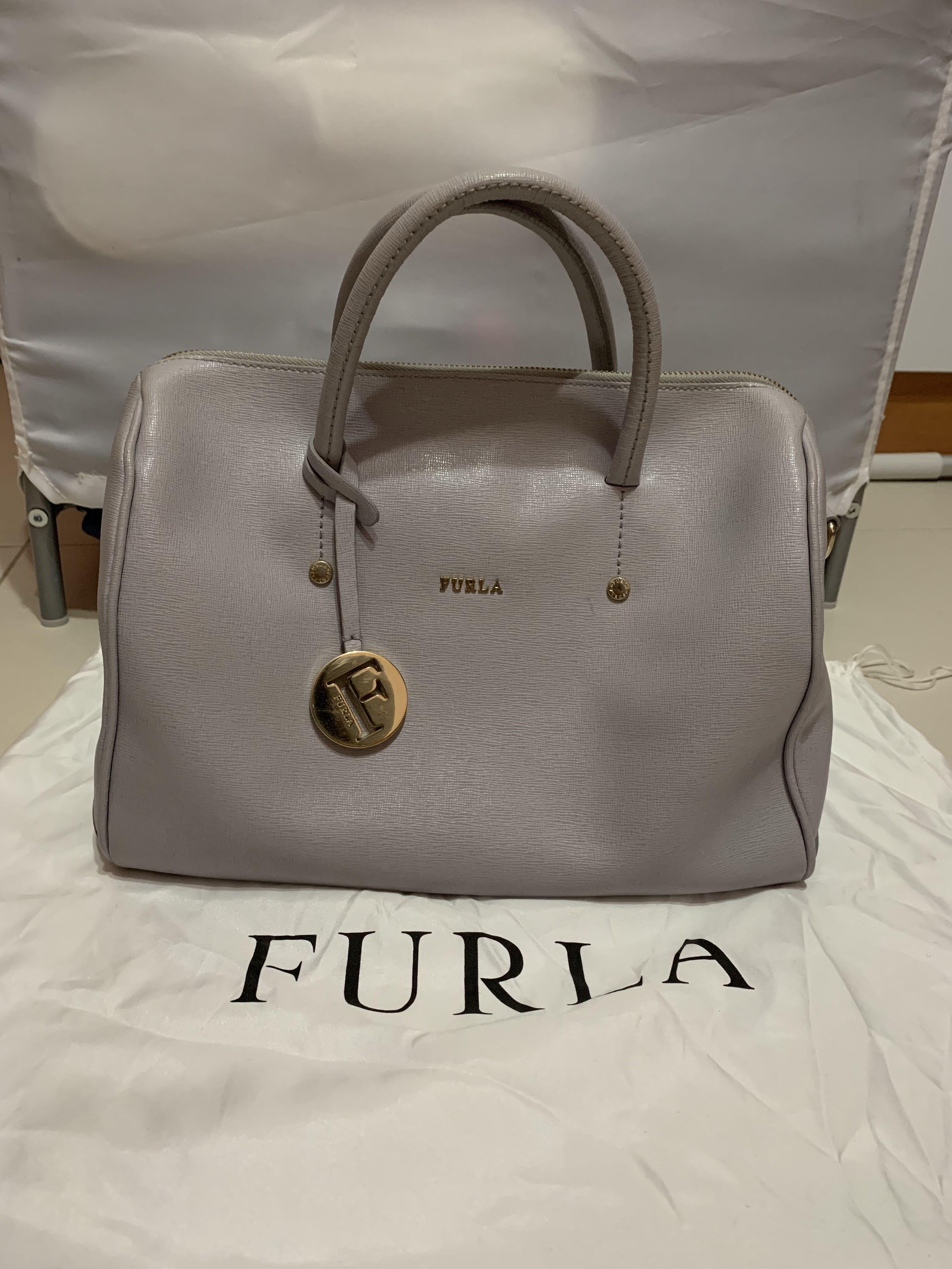 Furla Alyssa 2 WAY Boston Bag Leather Grey, Women's Fashion, Bags 