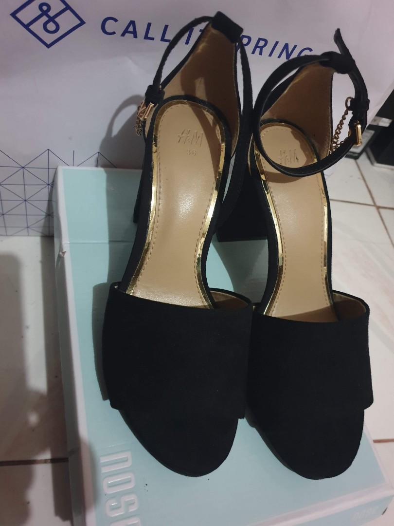 h&m black block heels