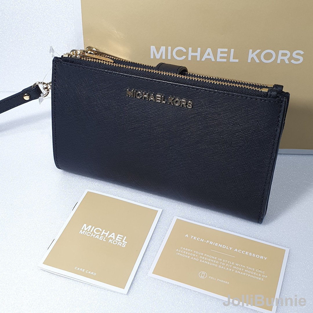 Michael kors jet set sale travel double zip wristlet black