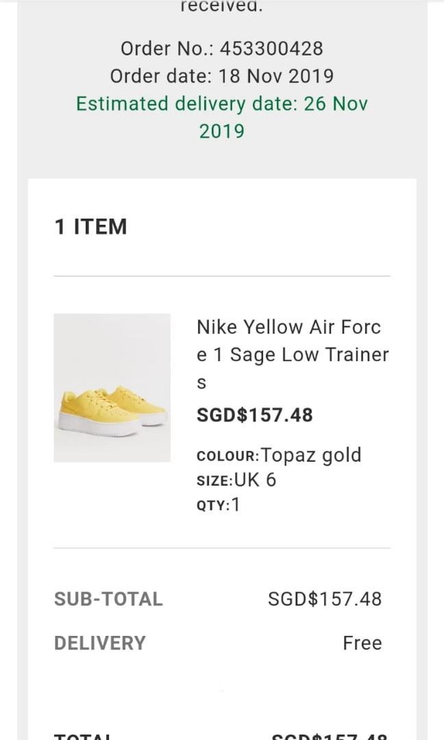 Nike Air Force 1 Sage Low Trainers in Yellow