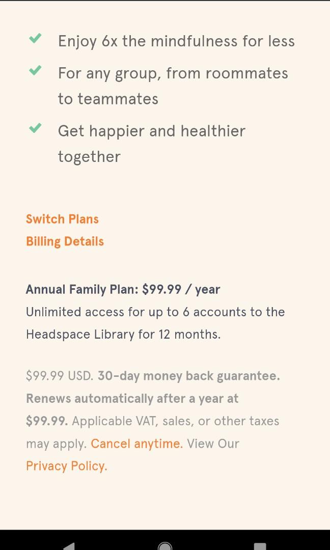 SALE Headspace Monthly Subscription (Family Account), Everything Else