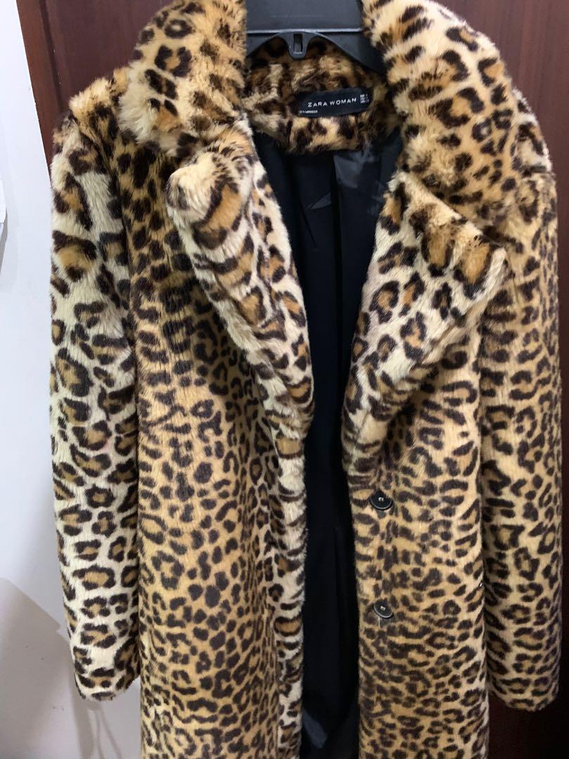 Zara Faux Fur Leopard Coat, Women's Fashion, Coats, Jackets and ...