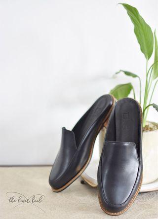 Back 2 Basics in Black | Genuine Leather Slip-On Loafer Mules
