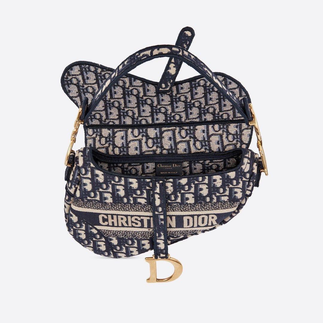 Blue saddle original dior sales oblique embroidered canvas bag
