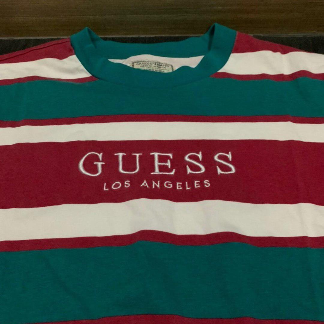 red and white striped guess shirt