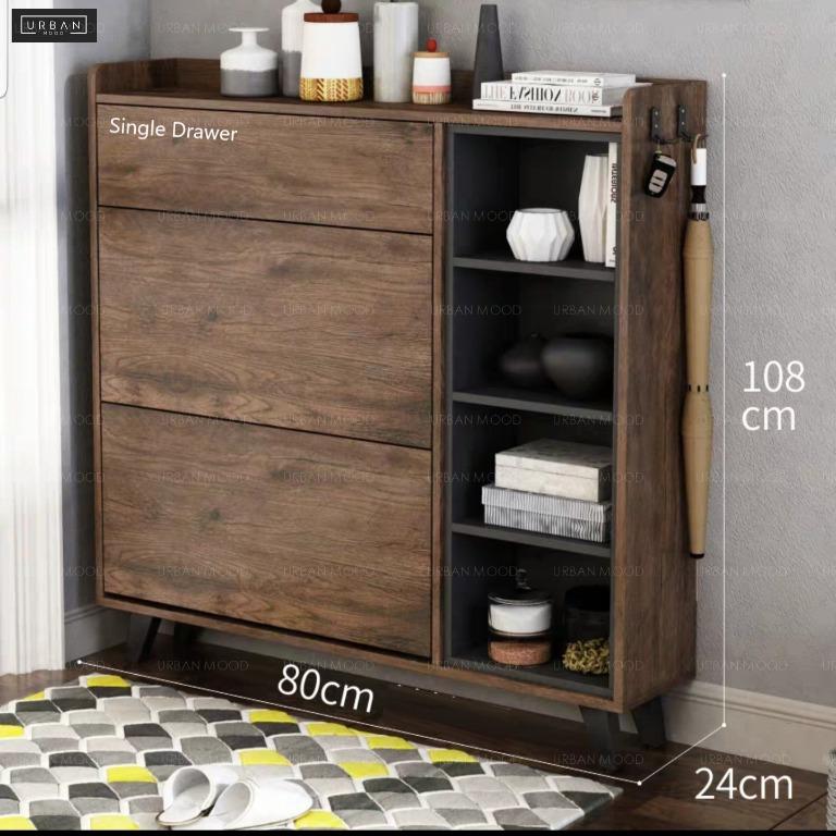 Jasper Modern Rustic Ultra Slim Shoe Cabinet Furniture Shelves