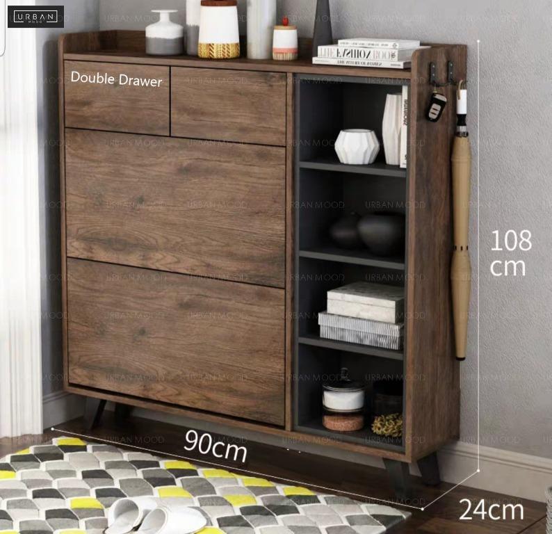 Jasper Modern Rustic Ultra Slim Shoe Cabinet Furniture Shelves