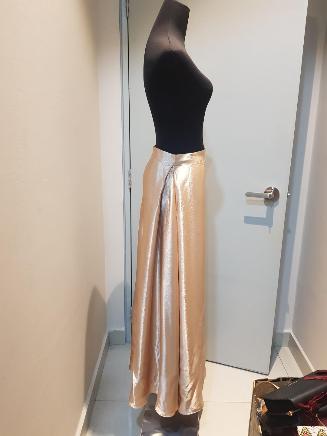 champagne satin maxi skirt