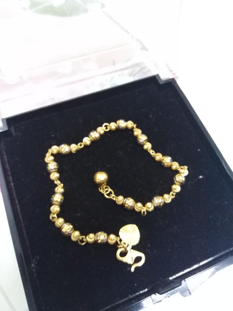 916 Gold Bracelets Laser Ball With White Gold Plated Emas 916 Rantai Tangan Fesyen Bola Bersalut Emas Putih 10j4x