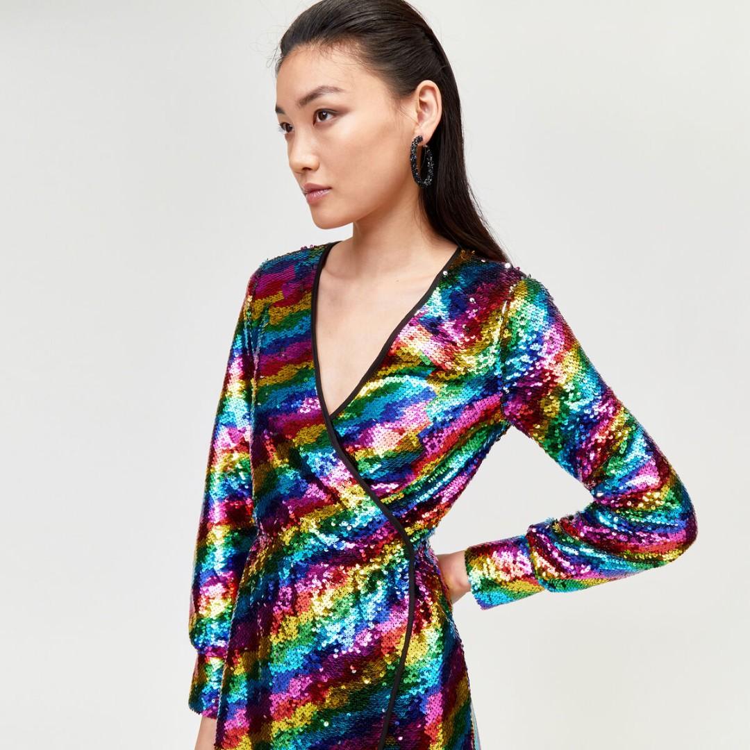 Warehouse rainbow sequin dress