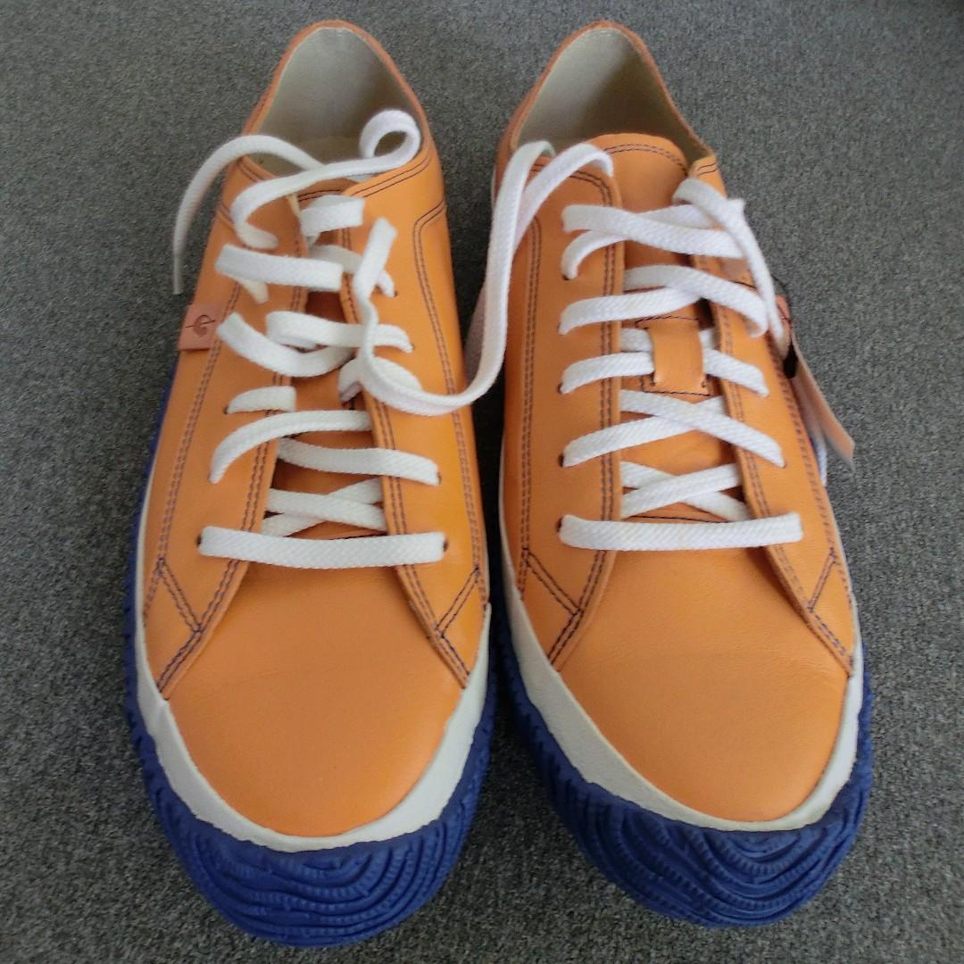 Yellow Blue Spingle Move Kangaroo Leather Sneakers Made in Japan Size LL or EUR42 EUR43