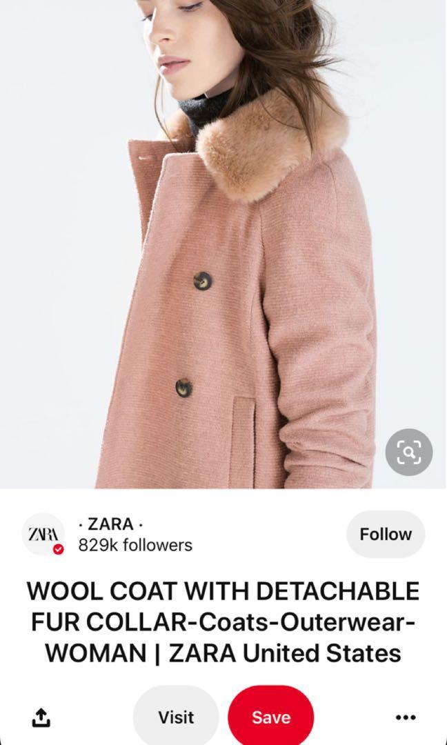 Zara Pink Wool Winter Coat With Fur Collar, Women'S Fashion, Coats, Jackets  And Outerwear On Carousell