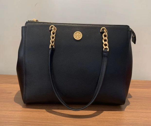 Authentic Tory Burch mason flap hand totes in black