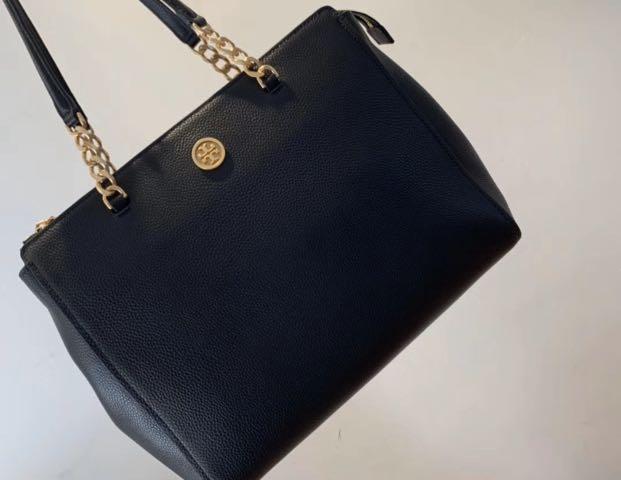 Authentic Tory Burch mason flap hand totes in black