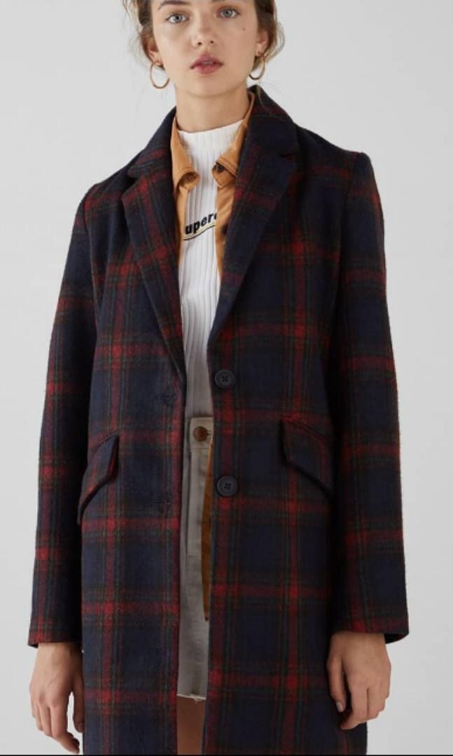 Bershka check coat best sale