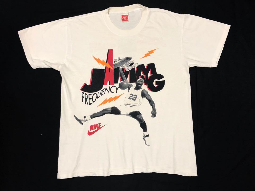 vintage 90s Nike Michael Jordan Frequency Jamming Red USA T-Shirt Large 