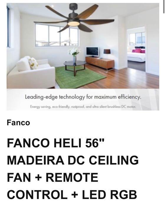 Fanco Heli 56 Madeira Dc Ceiling Fan Remote Control Led
