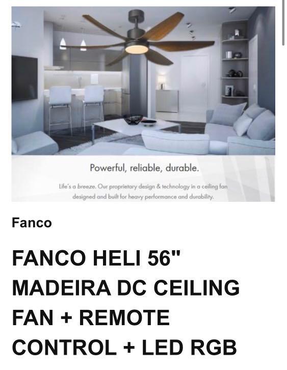 Fanco Heli 56 Madeira Dc Ceiling Fan Remote Control Led