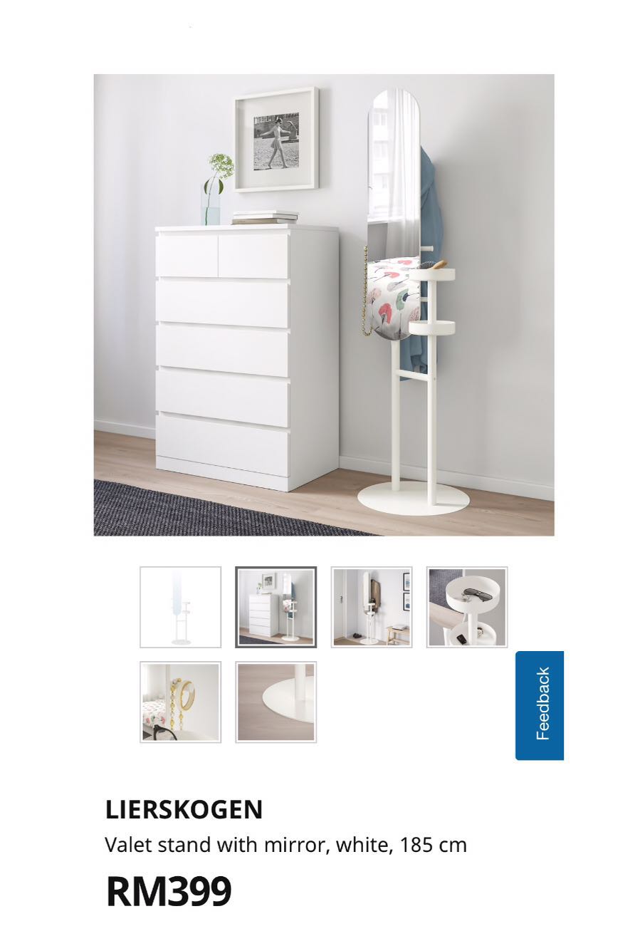 Ikea Lierskogen, ValetStand With Mirror, White (185cm), Furniture